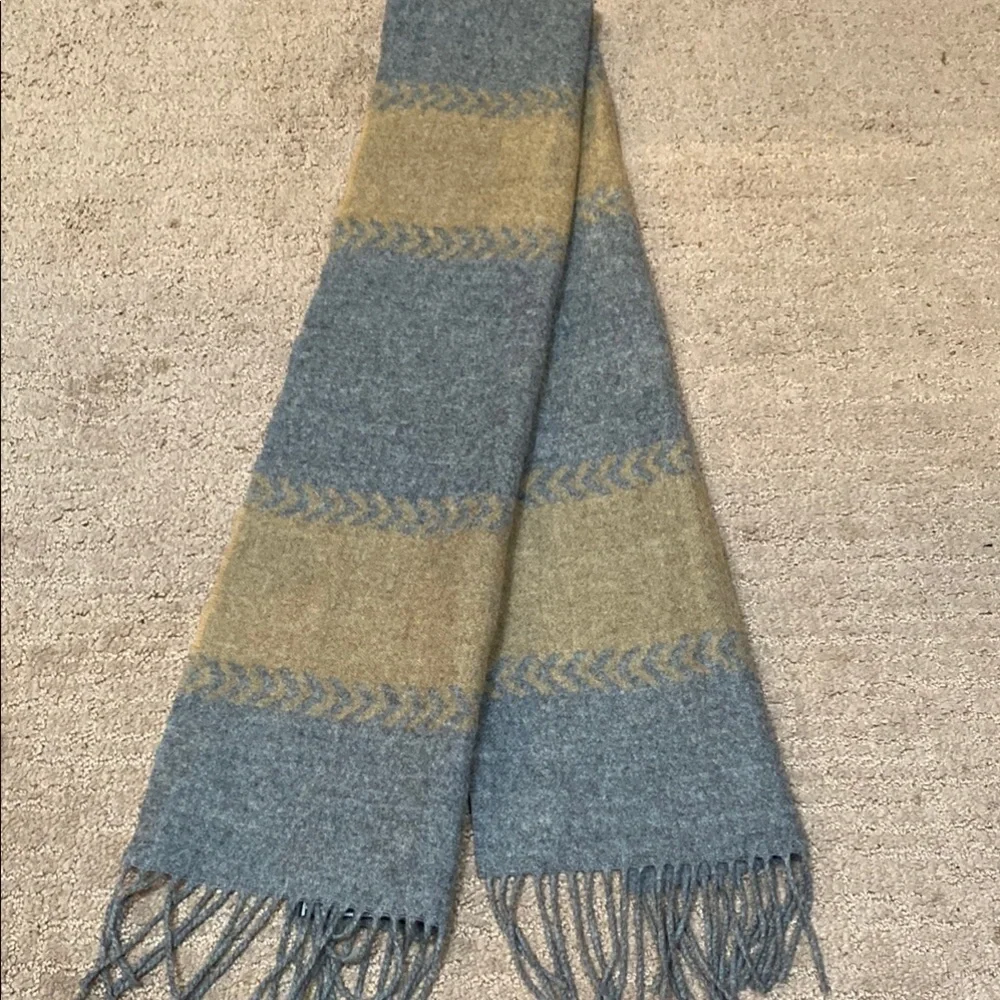 Wool Scarf Gray & Tan Fall Winter Cozy Cabana Stripe Lamb’s Wool Collegiate